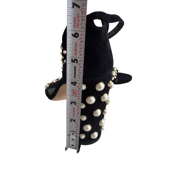 STUART WEITZMAN Black Suede Pearl Heels Sandals Size 9 - Picture 4 of 9